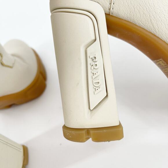 Prada Beige Buffalo Neoprene Lace Up Chelsea 110mm Heeled Ankle Boot Talco IT 36 - Picture 11 of 15
